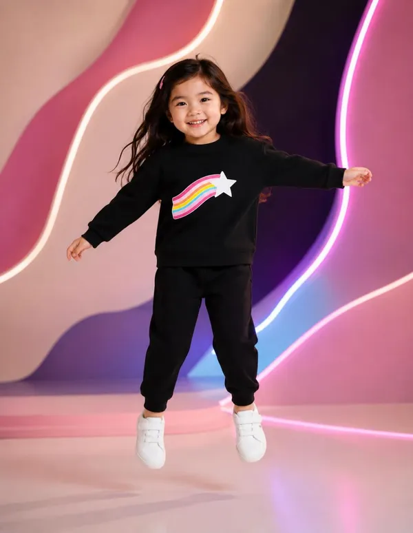 NUSYL_Girls_Black_Star_Printed_Cotton_Blend_T-shirts_and_Joggers_|_Girls's_Regular_Length_T-shirts_and_Regular_Jogger