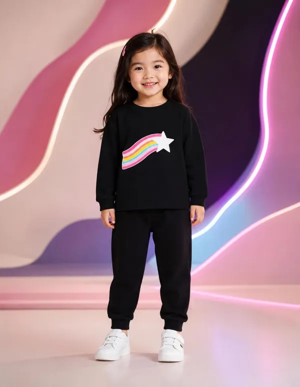 NUSYL_Girls_Black_Star_Printed_Cotton_Blend_T-shirts_and_Joggers_|_Girls's_Regular_Length_T-shirts_and_Regular_Jogger