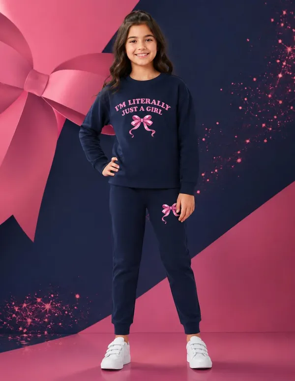NUSYL_Girls_Navy_Just_a_girl_Text_Printed_Cotton_Blend_T-shirts_and_Joggers_|_Girls's_Regular_Length_T-shirts_and_Regular_Jogger