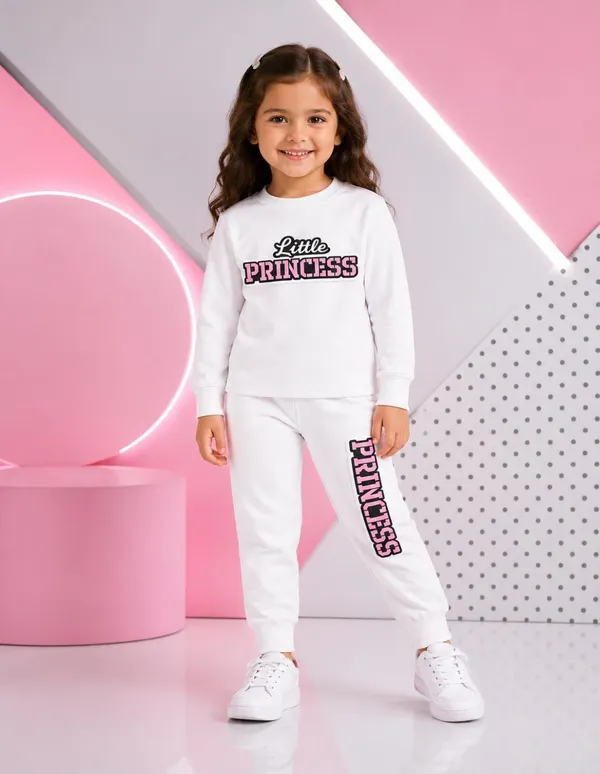 NUSYL_Girls_White_Little_Princess_Text_Printed_Cotton_Blend_T-shirts_and_Joggers_|_Girls's_Regular_Length_T-shirts_and_Regular_Jogger