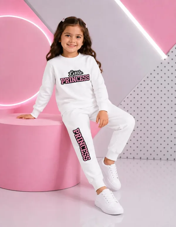NUSYL_Girls_White_Little_Princess_Text_Printed_Cotton_Blend_T-shirts_and_Joggers_|_Girls's_Regular_Length_T-shirts_and_Regular_Jogger