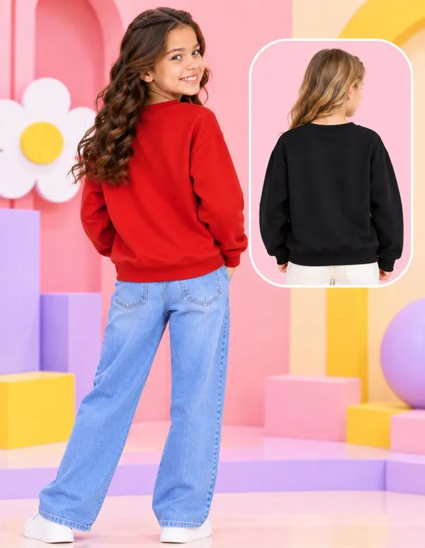 Nusyl_Girls_Red_&_Black_Girls_Solid_Sweatshirt