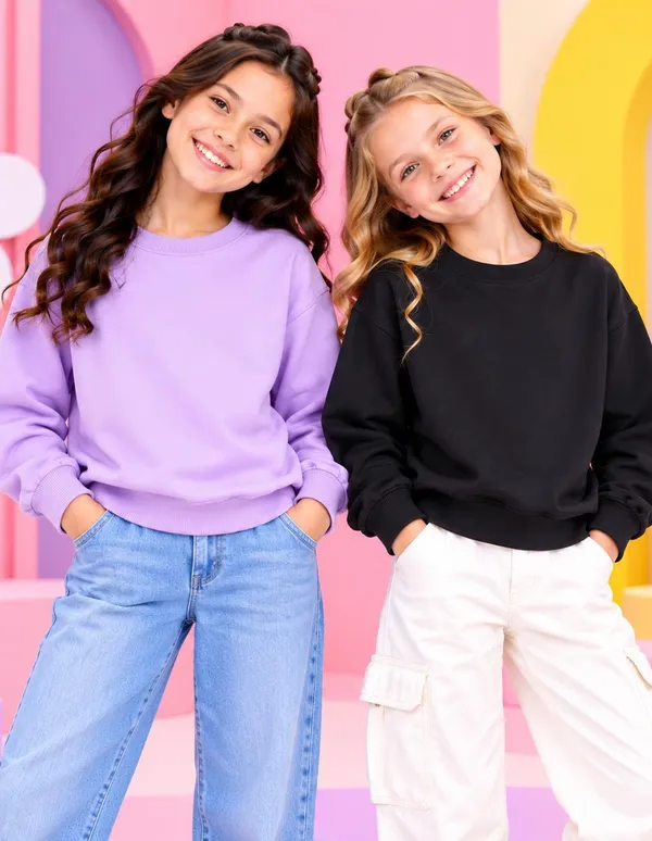Nusyl_Girls_Lilac_&_Black_Girls_Solid_Sweatshirt