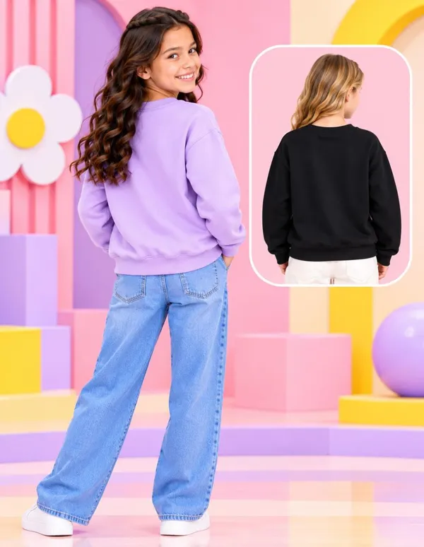 Nusyl_Girls_Lilac_&_Black_Girls_Solid_Sweatshirt