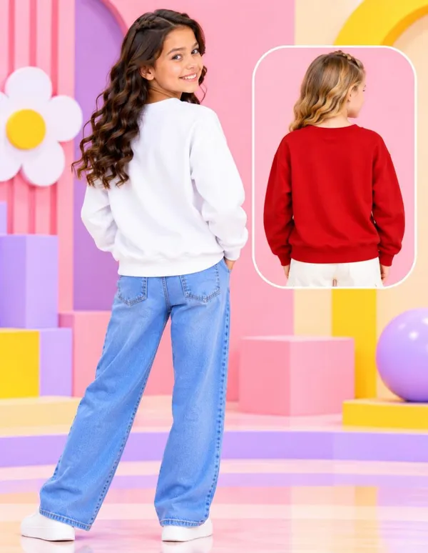 Nusyl_Girls_White_&_Red_Girls_Solid_Sweatshirt