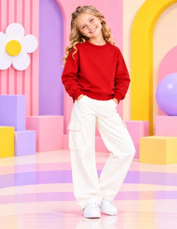 Nusyl_Girls_White_&_Red_Girls_Solid_Sweatshirt