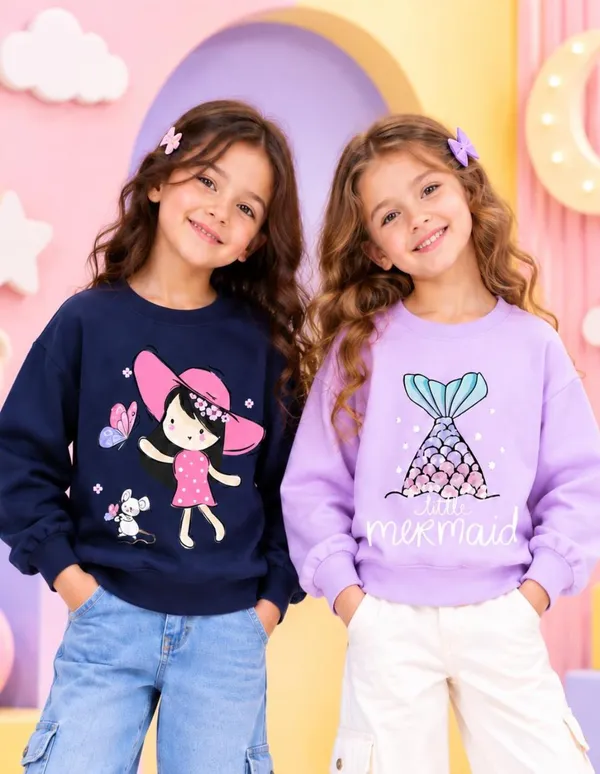 Nusyl_Girls_Navy_&_Lilac_Girls_Girl_Printed_&_Mermaid_Printed_Sweatshirt