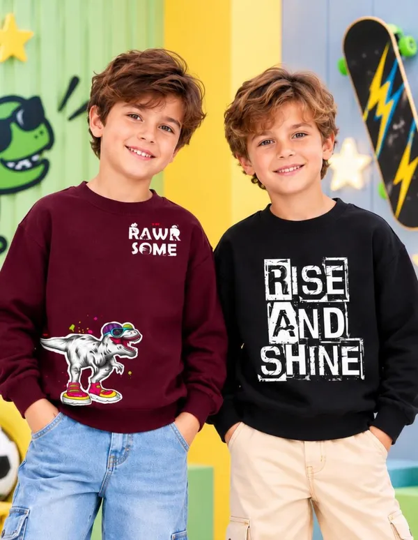Nusyl_Boys_Black_&_Burgundy_Boys_Dinosaur_Printed_&_Rise_and_Shine_Text_Printed_Sweatshirt