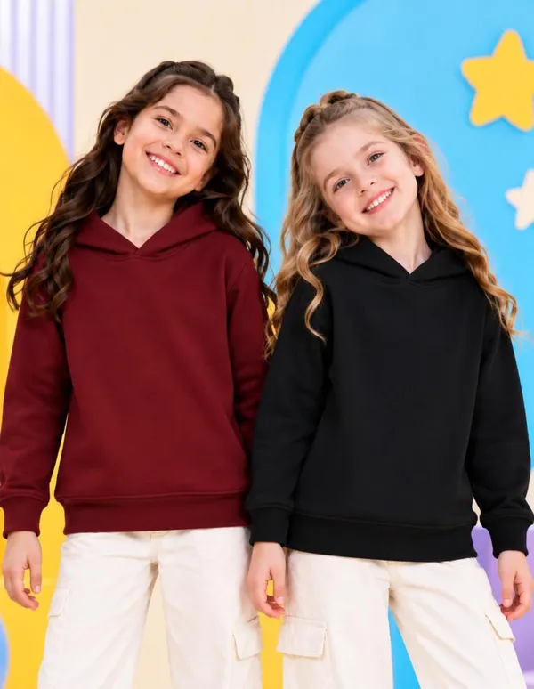 Nusyl_Girls_Black_&_Burgundy_Girls_Solid_Hoodie