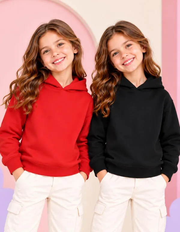 Nusyl_Girls_Red_&_Black_Girls_Solid_Hoodie