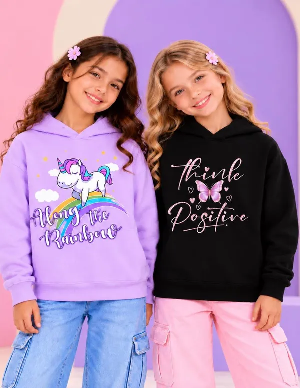 Nusyl_Girls_Lilac_&_Black_Girls_Unicorn_Printed_&_Think_Positive_Text_Printed_Hoodie