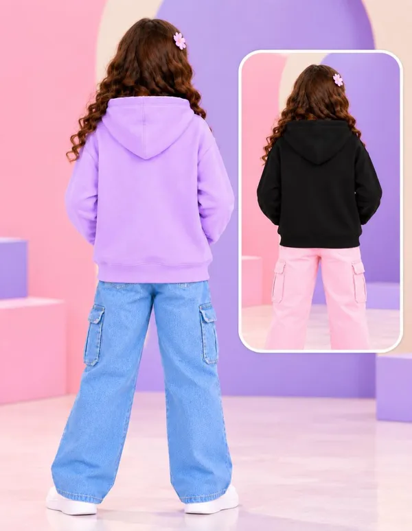 Nusyl_Girls_Lilac_&_Black_Girls_Unicorn_Printed_&_Think_Positive_Text_Printed_Hoodie