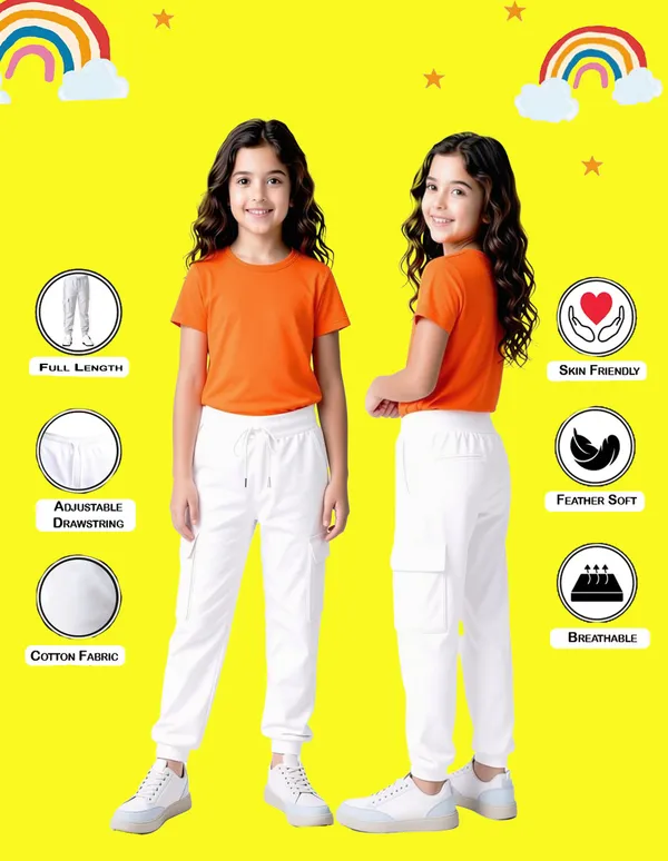 Nusyl_Girls'S_White_Solid_Cotton_Blend_Straight_Fit_Cargo_Trackpants_Pack_Of_2_With_Side_&_Cargo_Pockets_Girls'S_Full_Length_Regular_Fit_Cargo_Trackpants