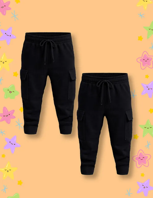 Nusyl_Girls'S_Black_Solid_Cotton_Blend_Straight_Fit_Cargo_Trackpants_Pack_Of_2_With_Side_&_Cargo_Pockets_Girls'S_Full_Length_Regular_Fit_Cargo_Trackpants