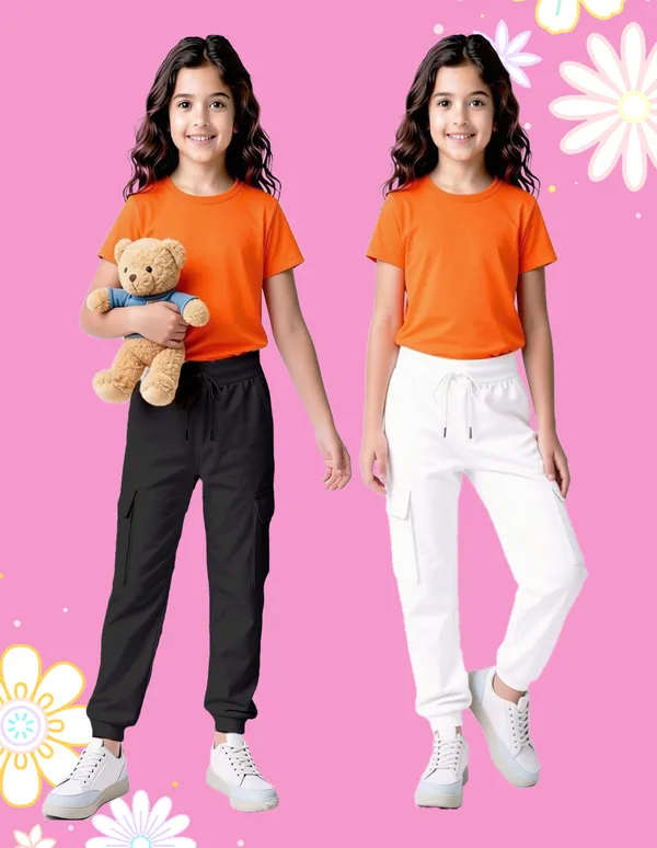 Nusyl_Girls'S_White_&_Black_Solid_Cotton_Blend_Straight_Fit_Cargo_Trackpants_Pack_Of_2_With_Side_&_Cargo_Pockets_Girls'S_Full_Length_Regular_Fit_Cargo_Trackpants