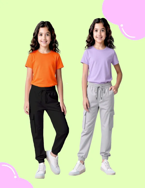 Nusyl_Girls'S_Black_&_Gray_Solid_Cotton_Blend_Straight_Fit_Cargo_Trackpants_Pack_Of_2_With_Side_&_Cargo_Pockets_Girls'S_Full_Length_Regular_Fit_Cargo_Trackpants