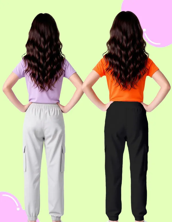 Nusyl_Girls'S_Black_&_Gray_Solid_Cotton_Blend_Straight_Fit_Cargo_Trackpants_Pack_Of_2_With_Side_&_Cargo_Pockets_Girls'S_Full_Length_Regular_Fit_Cargo_Trackpants