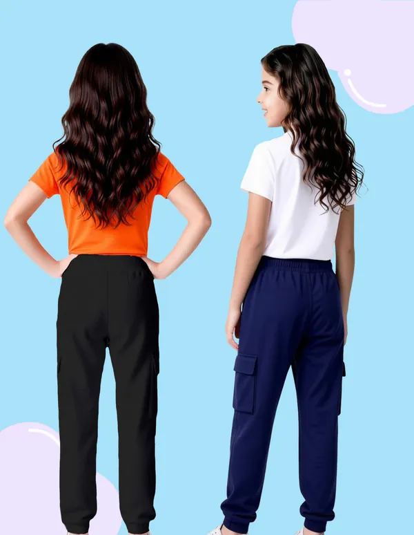 Nusyl_Girls'S_Black_&_Navy_Solid_Cotton_Blend_Straight_Fit_Cargo_Trackpants_Pack_Of_2_With_Side_&_Cargo_Pockets_Girls'S_Full_Length_Regular_Fit_Cargo_Trackpants