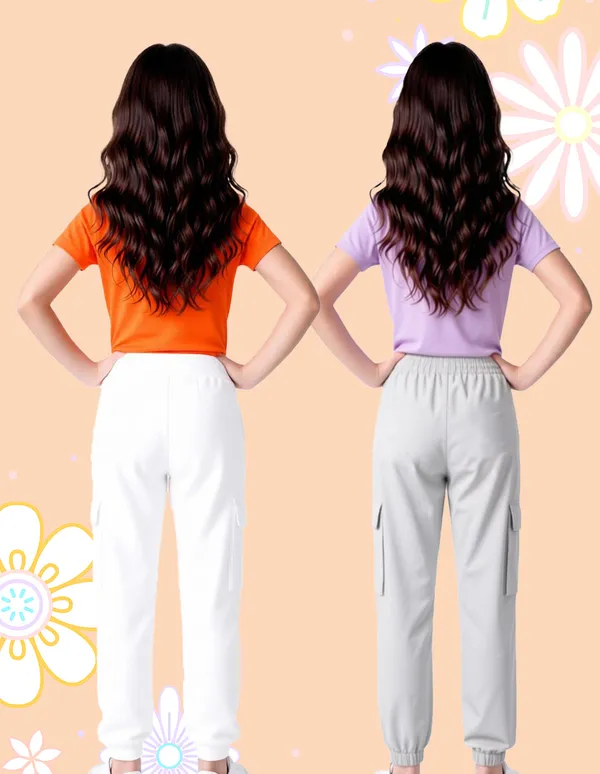 Nusyl_Girls'S_White_&_Gray_Solid_Cotton_Blend_Straight_Fit_Cargo_Trackpants_Pack_Of_2_With_Side_&_Cargo_Pockets_Girls'S_Full_Length_Regular_Fit_Cargo_Trackpants
