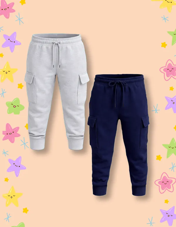 Nusyl_Girls'S_Gray_&_Navy_Solid_Cotton_Blend_Straight_Fit_Cargo_Trackpants_Pack_Of_2_With_Side_&_Cargo_Pockets_Girls'S_Full_Length_Regular_Fit_Cargo_Trackpants