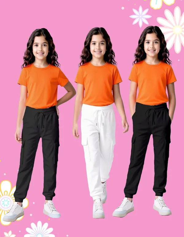 Nusyl_Girls'S_Black_&_White_Solid_Cotton_Blend_Straight_Fit_Cargo_Trackpants_Pack_Of_3_With_Side_&_Cargo_Pockets_Girls'S_Full_Length_Regular_Fit_Cargo_Trackpants