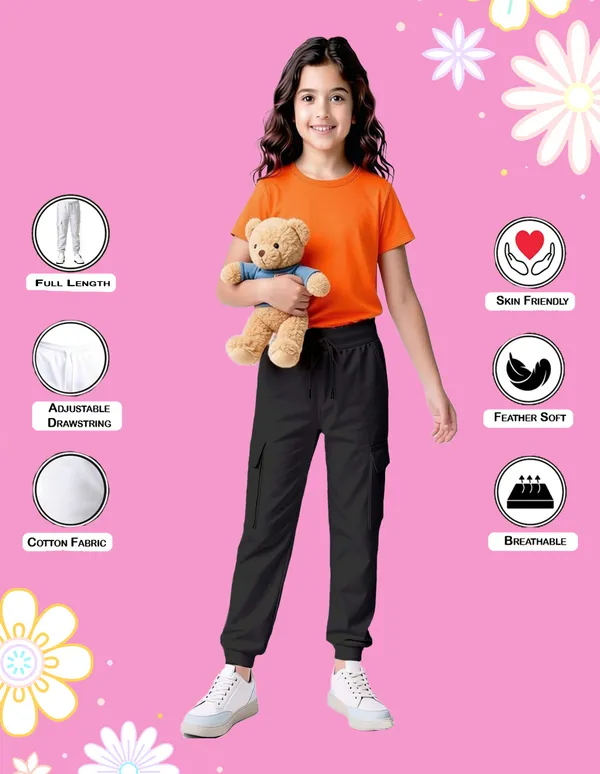Nusyl_Girls'S_Black_&_White_Solid_Cotton_Blend_Straight_Fit_Cargo_Trackpants_Pack_Of_3_With_Side_&_Cargo_Pockets_Girls'S_Full_Length_Regular_Fit_Cargo_Trackpants