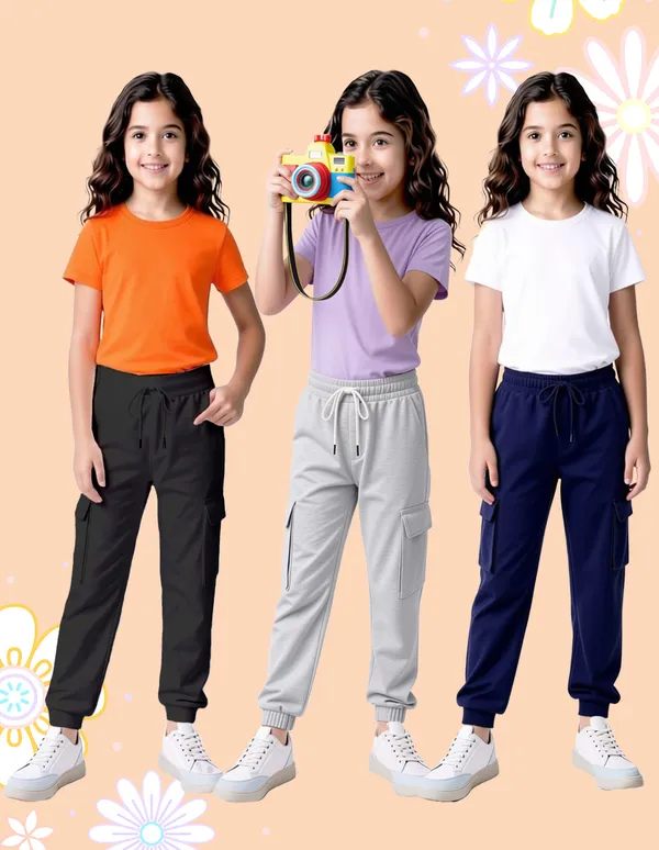Nusyl_Girls'S_Black_&_Navy_&_Gray_Solid_Cotton_Blend_Straight_Fit_Cargo_Trackpants_Pack_Of_3_With_Side_&_Cargo_Pockets_Girls'S_Full_Length_Regular_Fit_Cargo_Trackpants