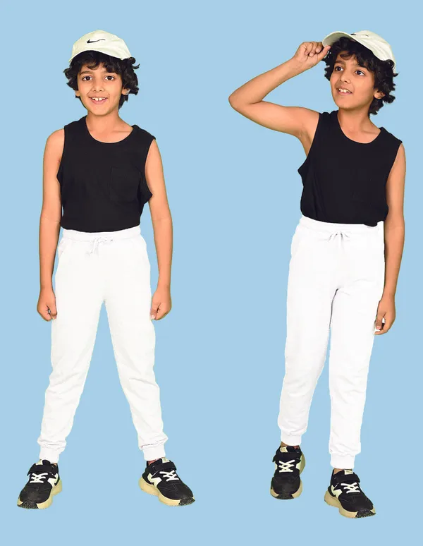 Nusyl_Boys_White_&_White_Solid_Trackpants