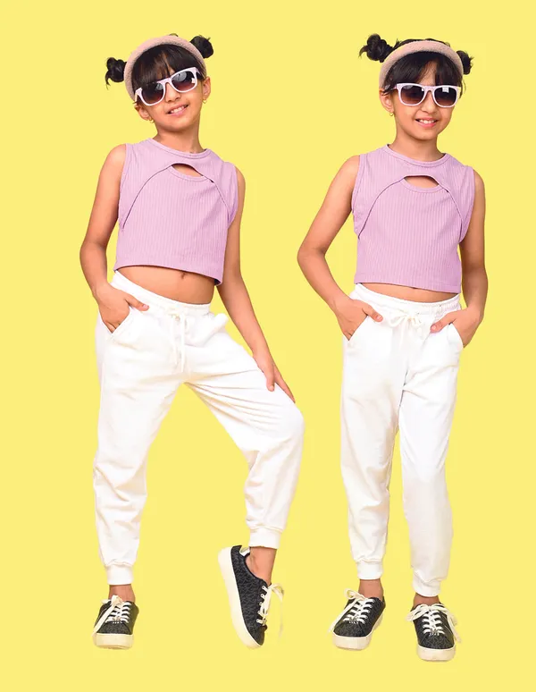Nusyl_Girls_White_&_White_Solid_Trackpants