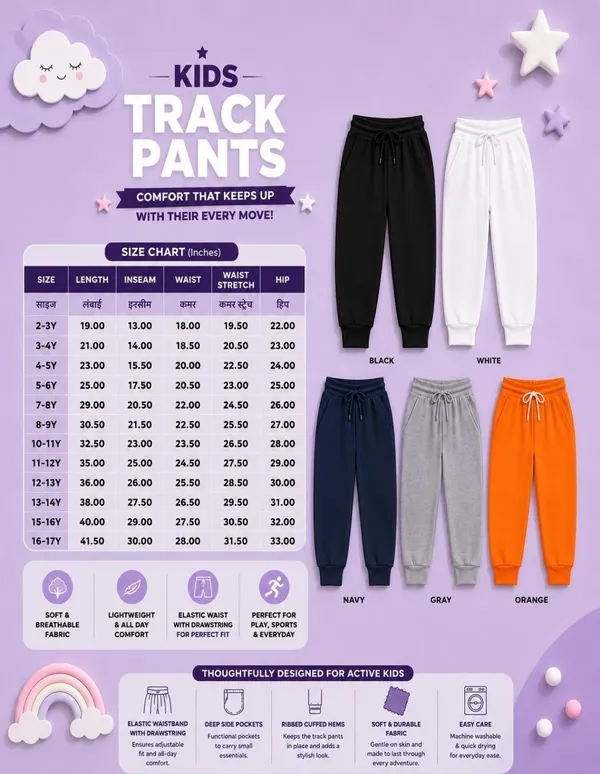 Nusyl_Girls_Orange_&_Black_Solid_Trackpants