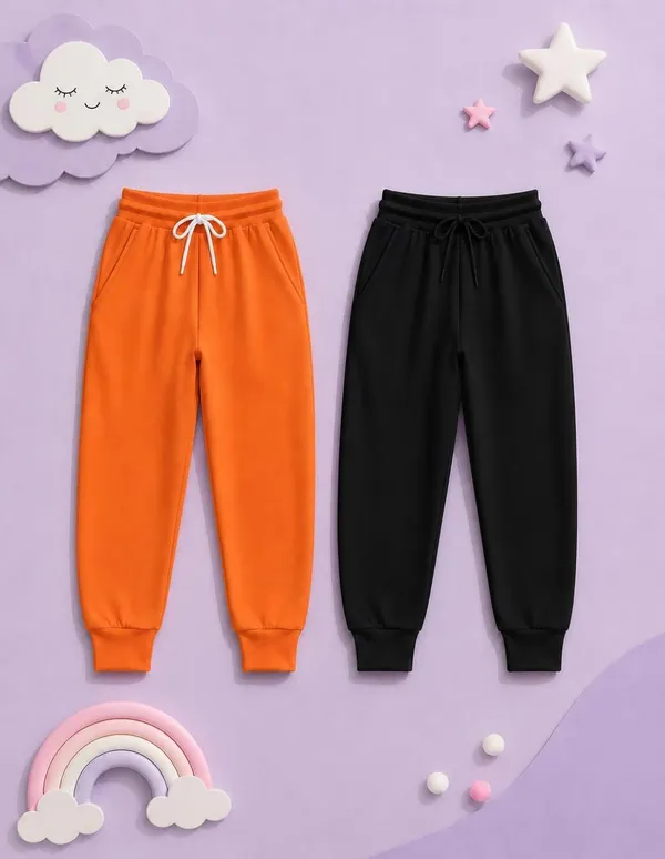 Nusyl_Girls_Orange_&_Black_Solid_Trackpants