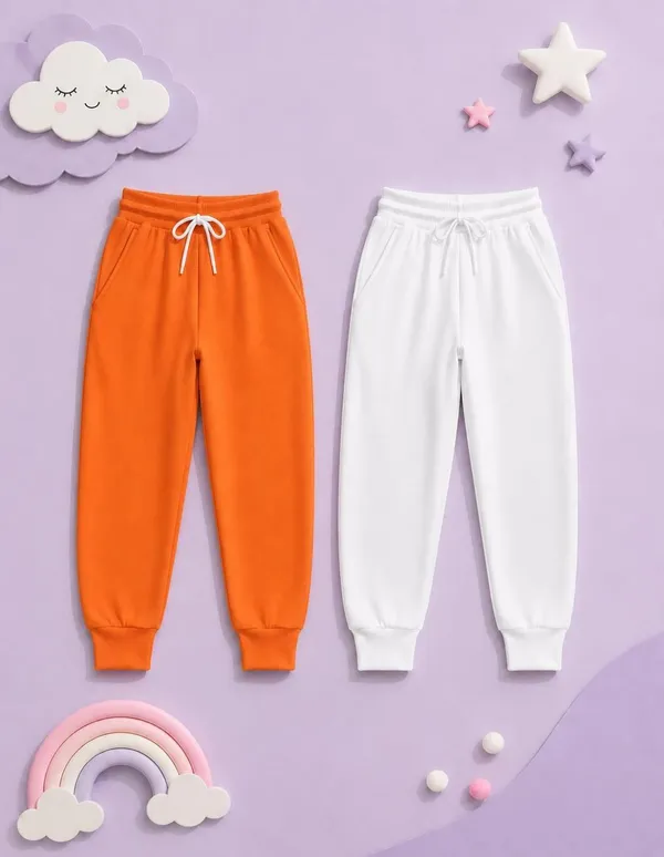 Nusyl_Girls_Orange_&_White_Solid_Trackpants