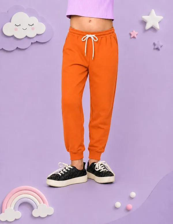 Nusyl_Girls_Orange_&_White_Solid_Trackpants