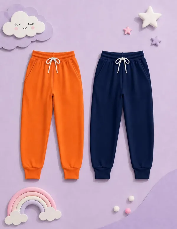 Nusyl_Girls_Orange_&_Navy_Solid_Trackpants