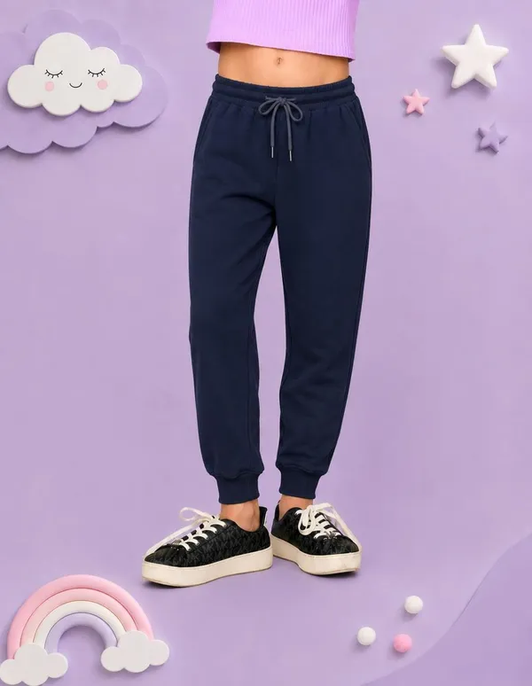 Nusyl_Girls_Orange_&_Navy_Solid_Trackpants