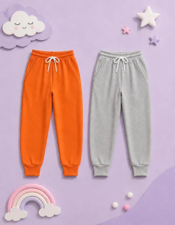 Nusyl_Girls_Orange_&_Grey_Solid_Trackpants