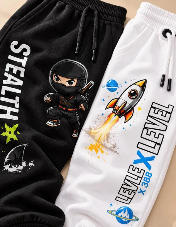 Nusyl_Boys_Pack_of_2_Black_&_White_Stealth_Text_Printed_&_Rocket_Printed_Trackpants