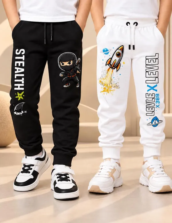 Nusyl_Boys_Pack_of_2_Black_&_White_Stealth_Text_Printed_&_Rocket_Printed_Trackpants