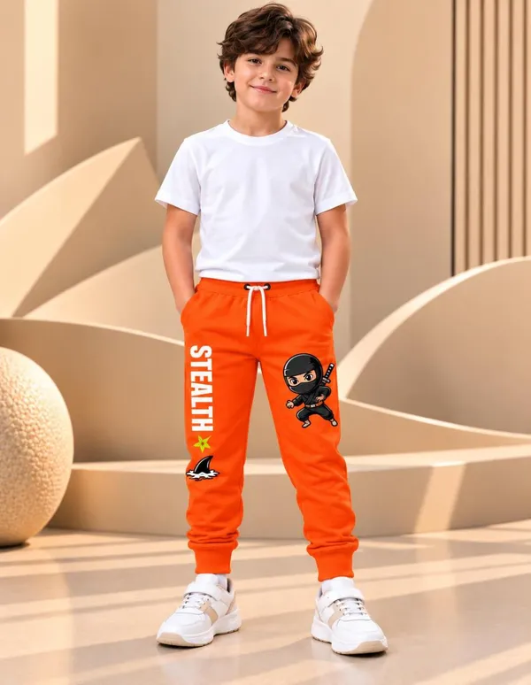 Nusyl_Boys_Pack_of_2_Orange_&_Black_Stealth_Text_Printed_&_Strips_Printed_Trackpants