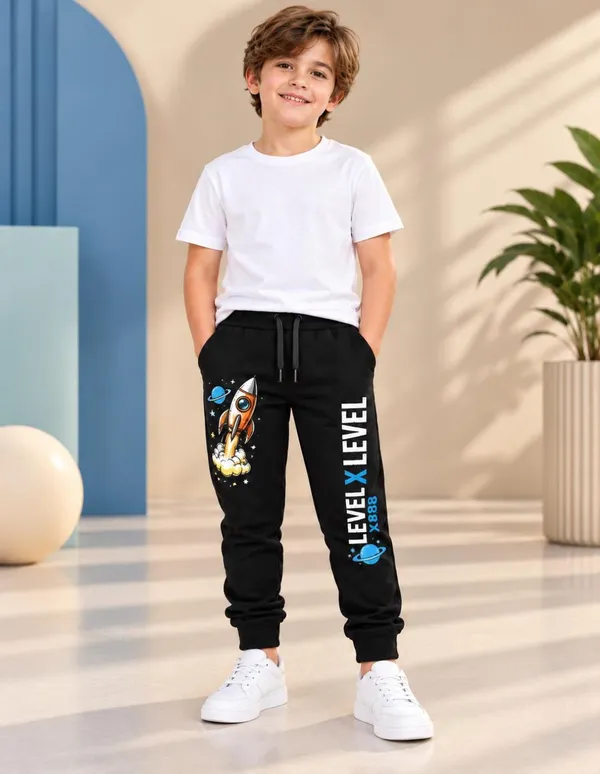 Nusyl_Boys_Pack_of_2_Black_&_Navy_Rocket_Printed_&_Explore_More_Text_Printed_Trackpants