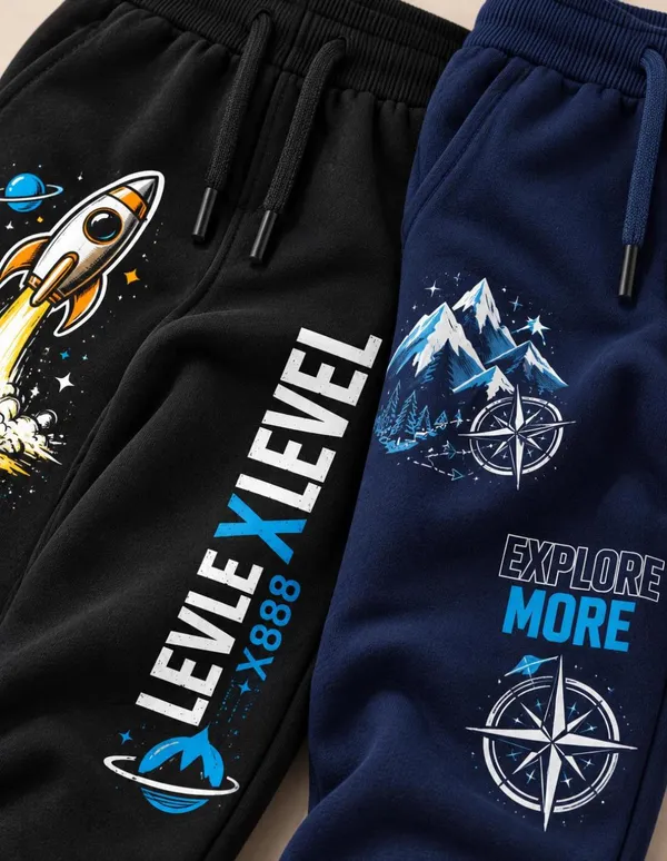 Nusyl_Boys_Pack_of_2_Black_&_Navy_Rocket_Printed_&_Explore_More_Text_Printed_Trackpants