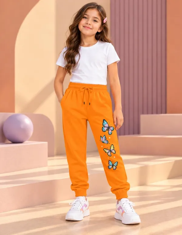 Nusyl_Girls_Pack_of_2_Orange_&_White_Butterfly_Printed_&_Heart_Printed_Trackpants