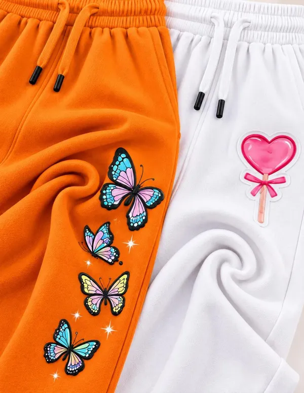Nusyl_Girls_Pack_of_2_Orange_&_White_Butterfly_Printed_&_Heart_Printed_Trackpants