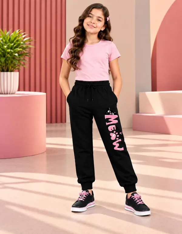 Nusyl_Girls_Pack_of_2_Black_&_Black_Cherry_Printed_&_Meow_Printed_Trackpants