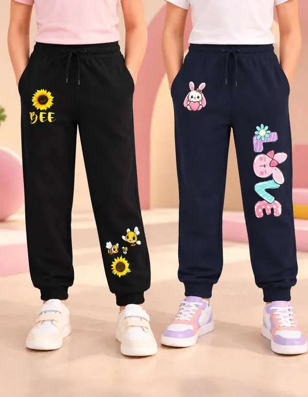 Nusyl_Girls_Pack_of_2_Black_&_Navy_Sunflower_Printed_&_Love_Text_Printed_Trackpants