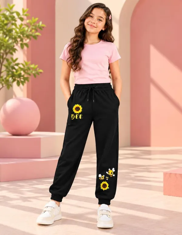 Nusyl_Girls_Pack_of_2_Black_&_Navy_Sunflower_Printed_&_Love_Text_Printed_Trackpants