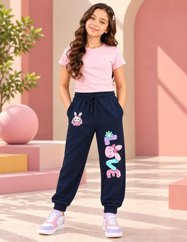 Nusyl_Girls_Pack_of_2_Black_&_Navy_Sunflower_Printed_&_Love_Text_Printed_Trackpants