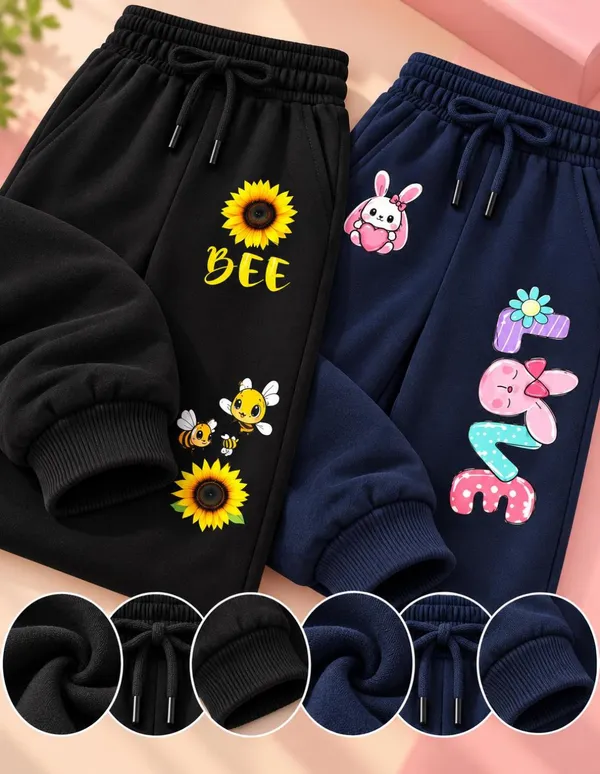 Nusyl_Girls_Pack_of_2_Black_&_Navy_Sunflower_Printed_&_Love_Text_Printed_Trackpants