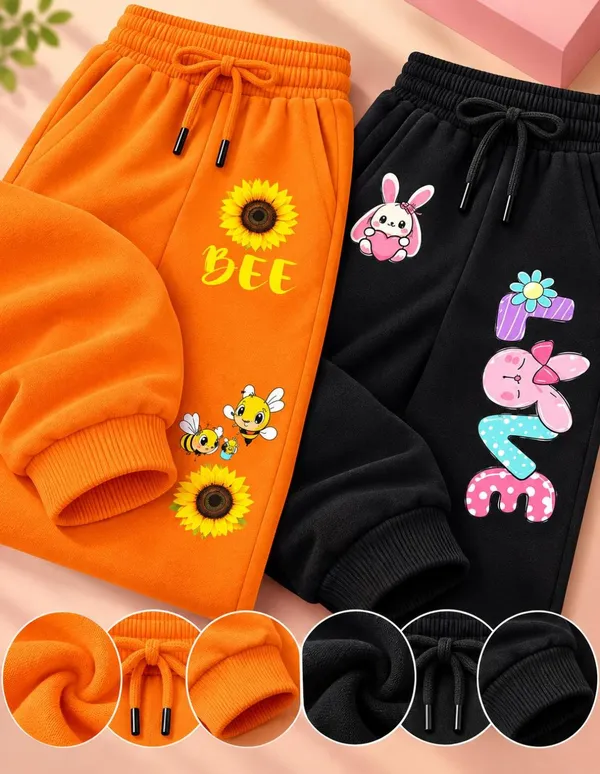 Nusyl_Girls_Pack_of_2_Orange_&_Black_Sunflower_Printed_&_Love_Text_Printed_Trackpants
