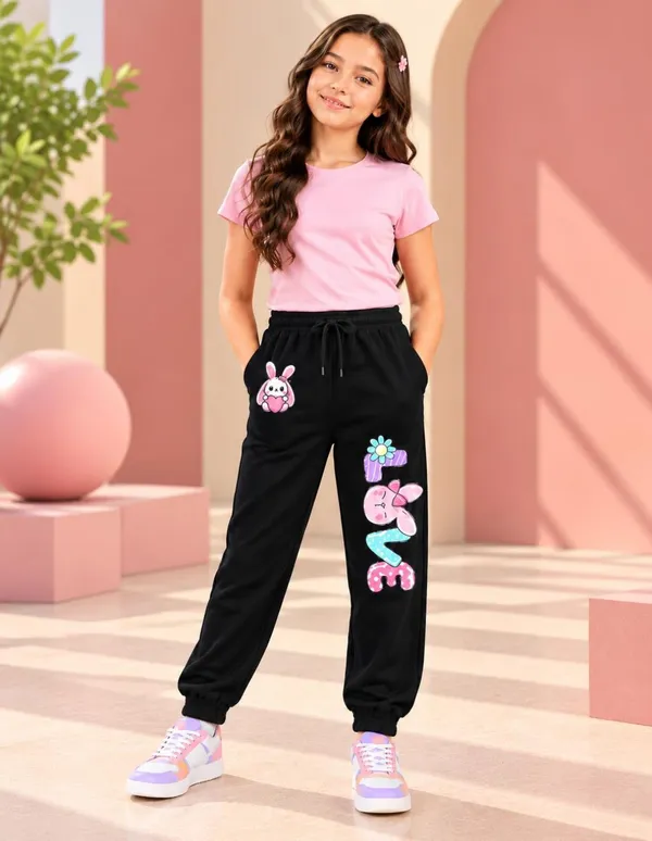 Nusyl_Girls_Pack_of_2_Orange_&_Black_Sunflower_Printed_&_Love_Text_Printed_Trackpants